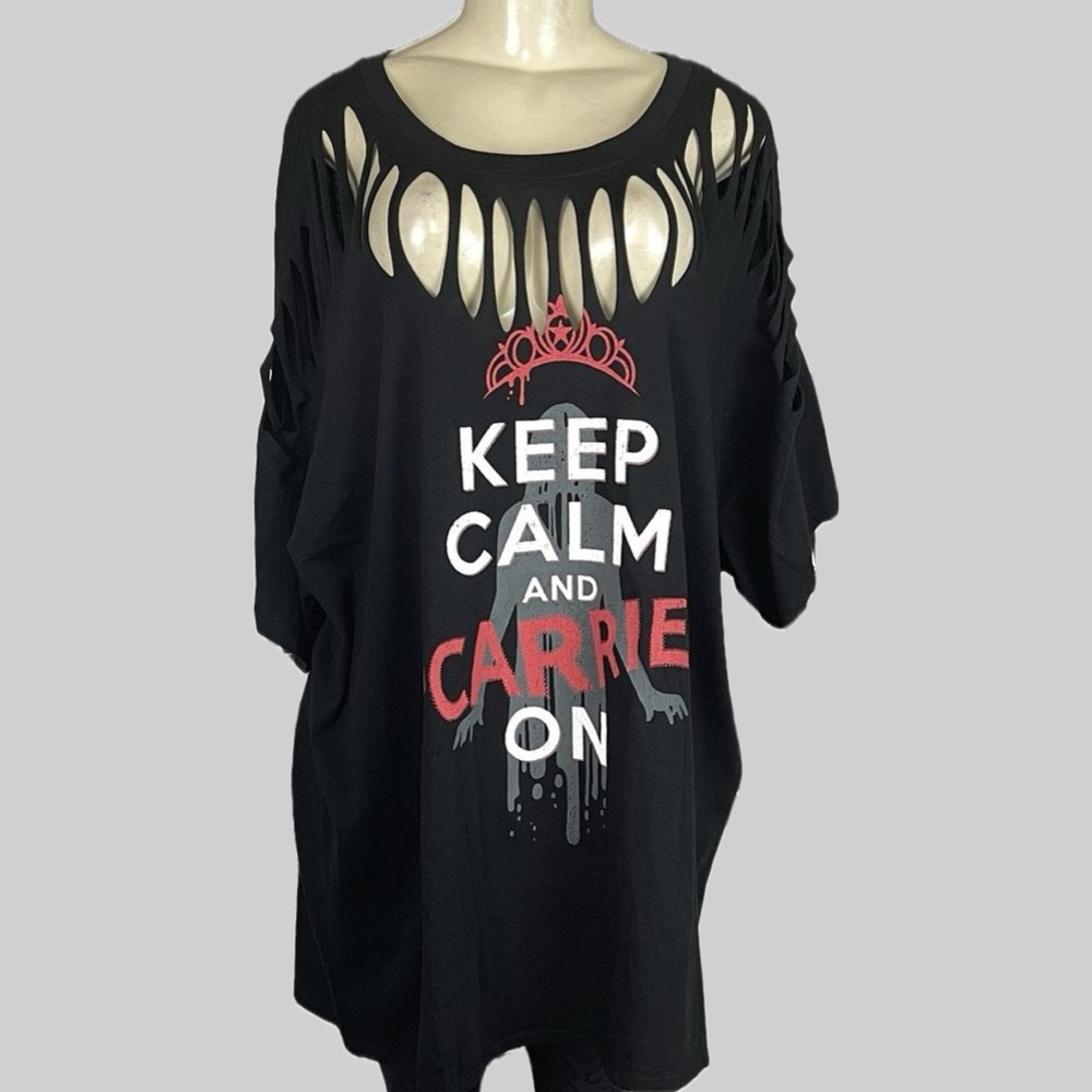 Torrid 4X Black Gothic Punk Carrie Horror Movie Graphic Slashed Keep Calm Tee
